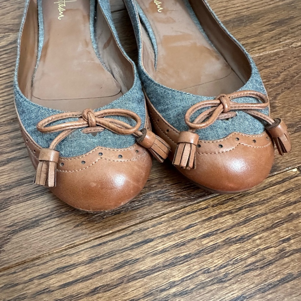 Cole Haan Grey Tweed and Brown Leather Bow Flats - Picture 3 of 4